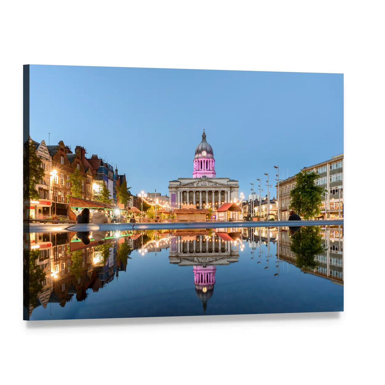 Nottingham Council House Evening Reflection Canvas Wall Art, single panel gallery wrapped canvas, angled product view