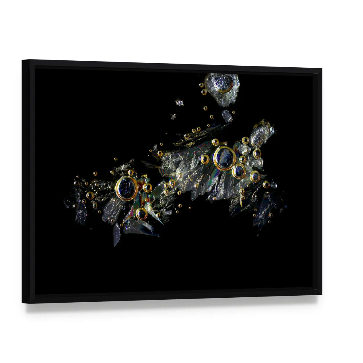 Crystallized Vitamin C Abstract Canvas Wall Art, framed canvas in a black floater frame, angled product view