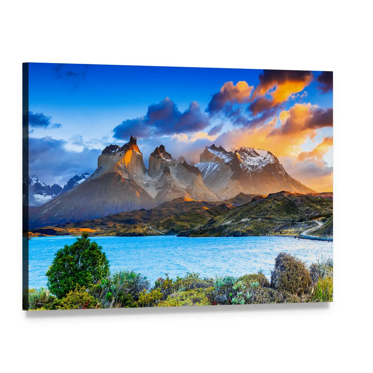 Sunrise Over Pehoe Lake Canvas Wall Art, single panel gallery wrapped canvas, angled product view