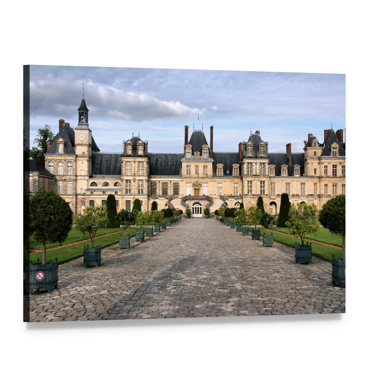 Fontainebleau Castle Courtyard Canvas Wall Art, single panel gallery wrapped canvas, angled product view