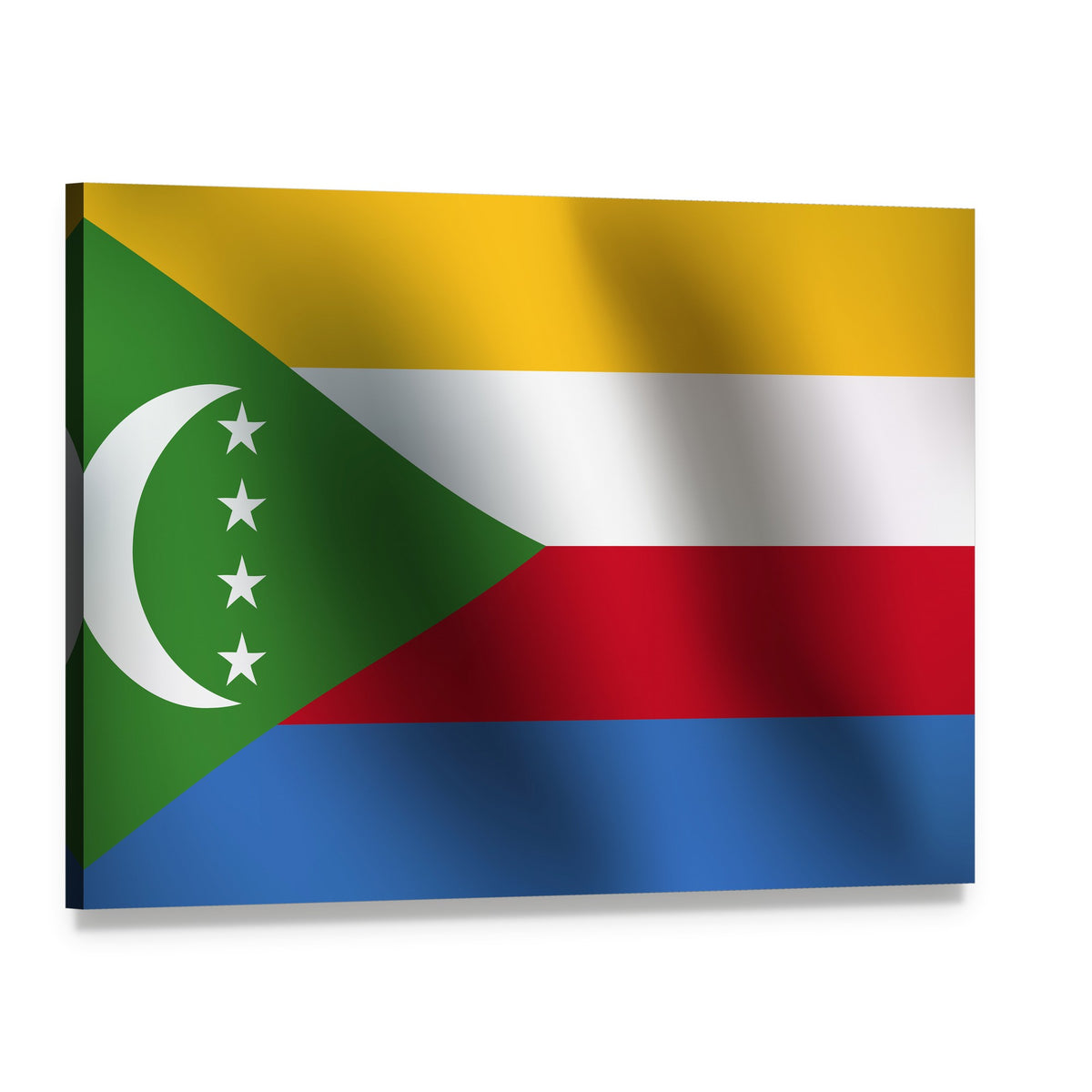 Comoros Flag with Crescent and Four Stars Canvas Wall Art, single panel gallery wrapped canvas, angled product view