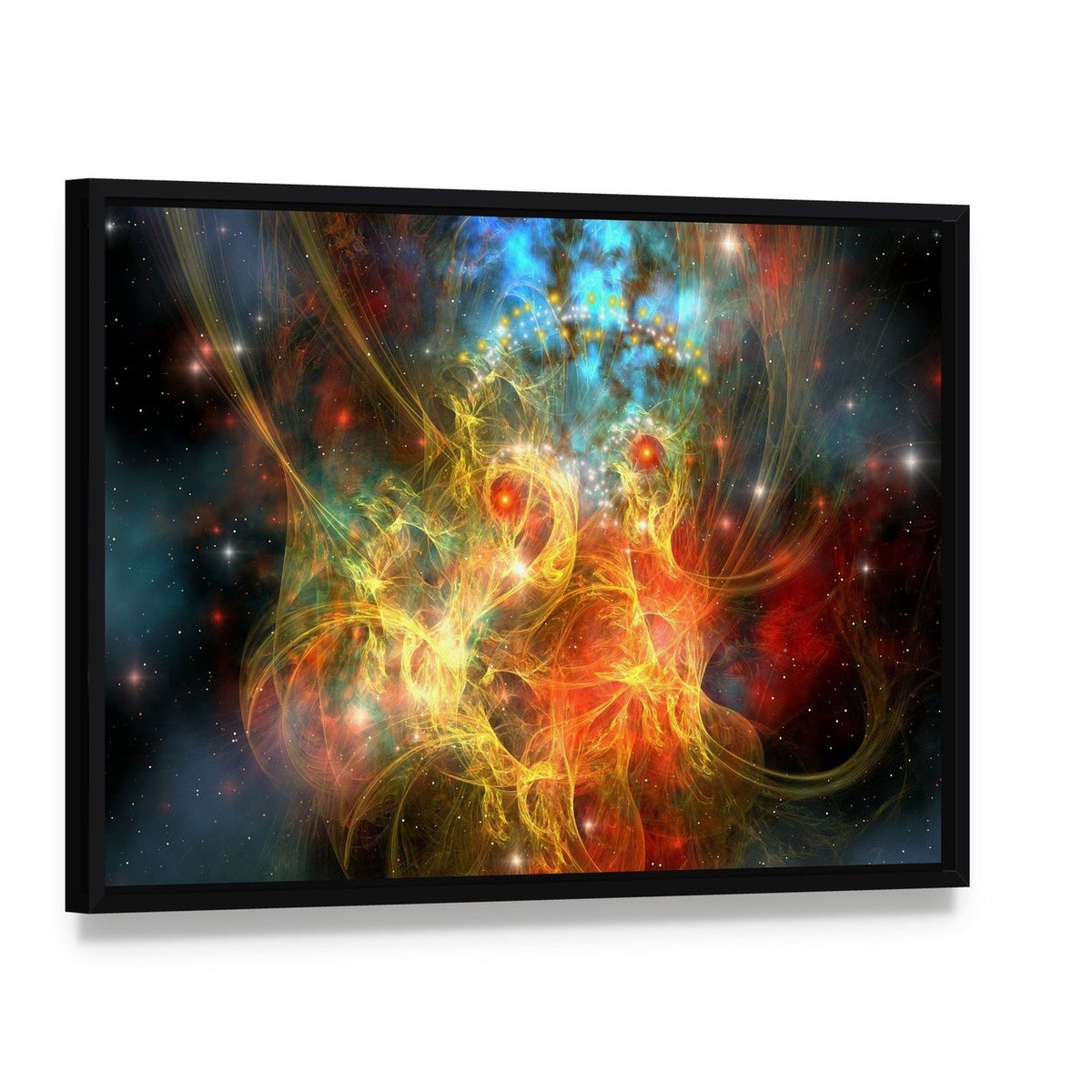 Princess Nebula with a Crown on Her Head Canvas Wall Art, framed canvas in a black floater frame, angled product view