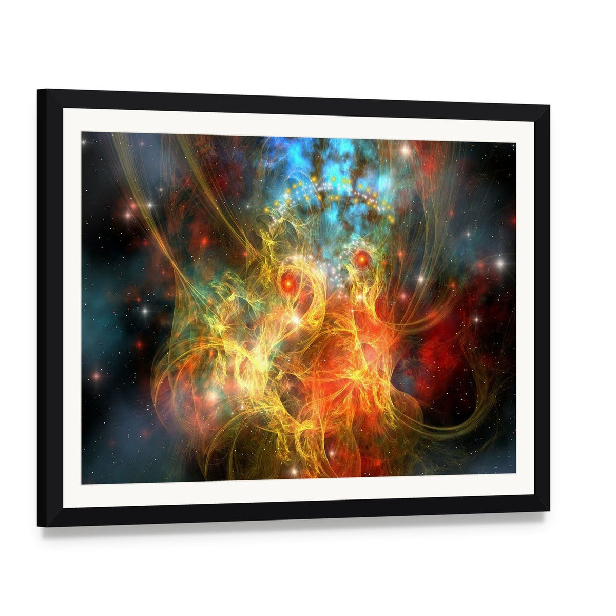 Princess Nebula with a Crown on Her Head Canvas Wall Art, framed print with white mat and black frame, angled product view