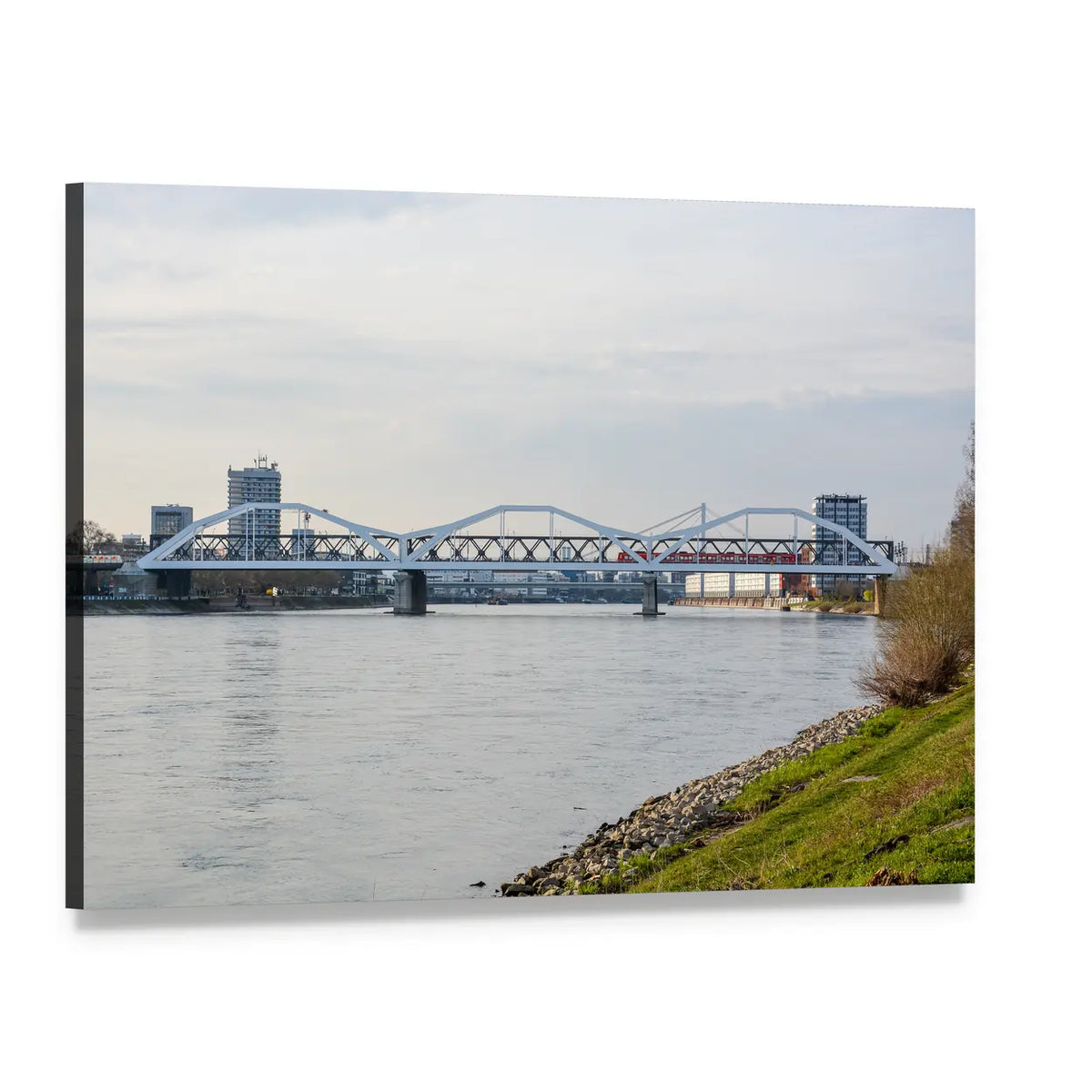 White Truss Bridge in Germany Canvas Wall Art, single panel gallery wrapped canvas, angled product view