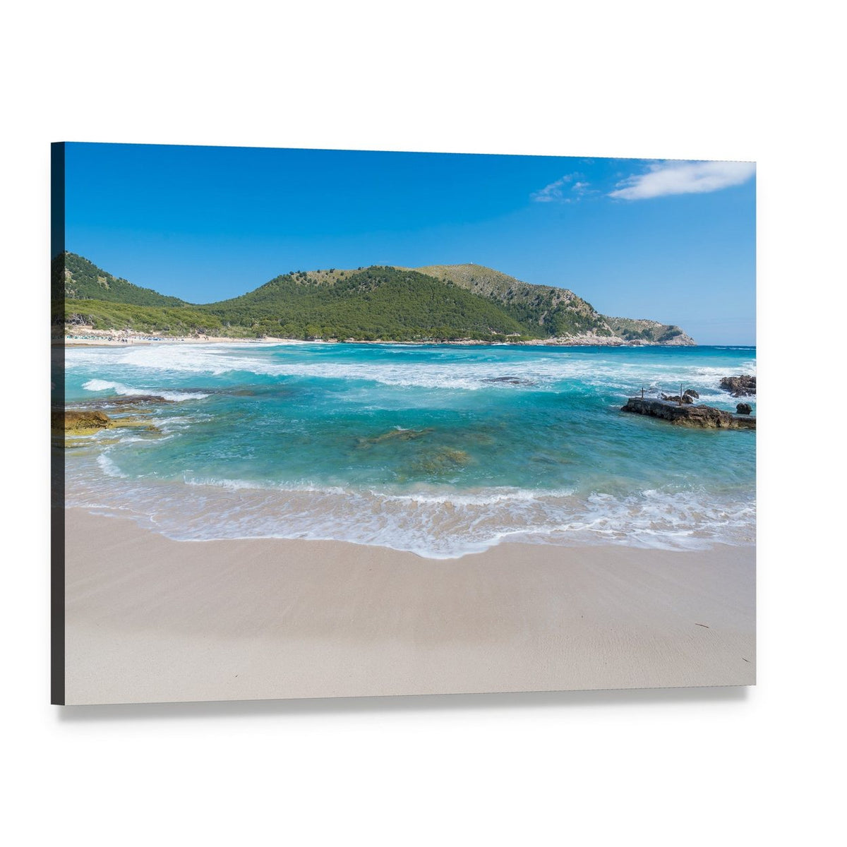 Cala Agulla Beach, Mallorca Canvas Wall Art, single panel gallery wrapped canvas, angled product view