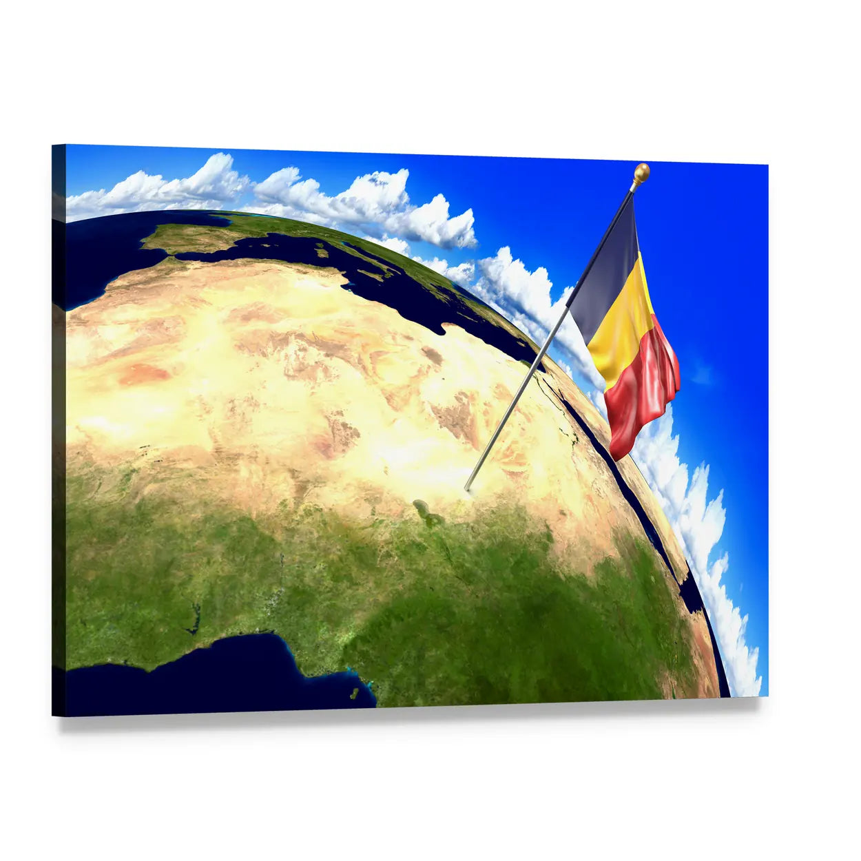 Chad National Flag Canvas Wall Art, single panel gallery wrapped canvas, angled product view