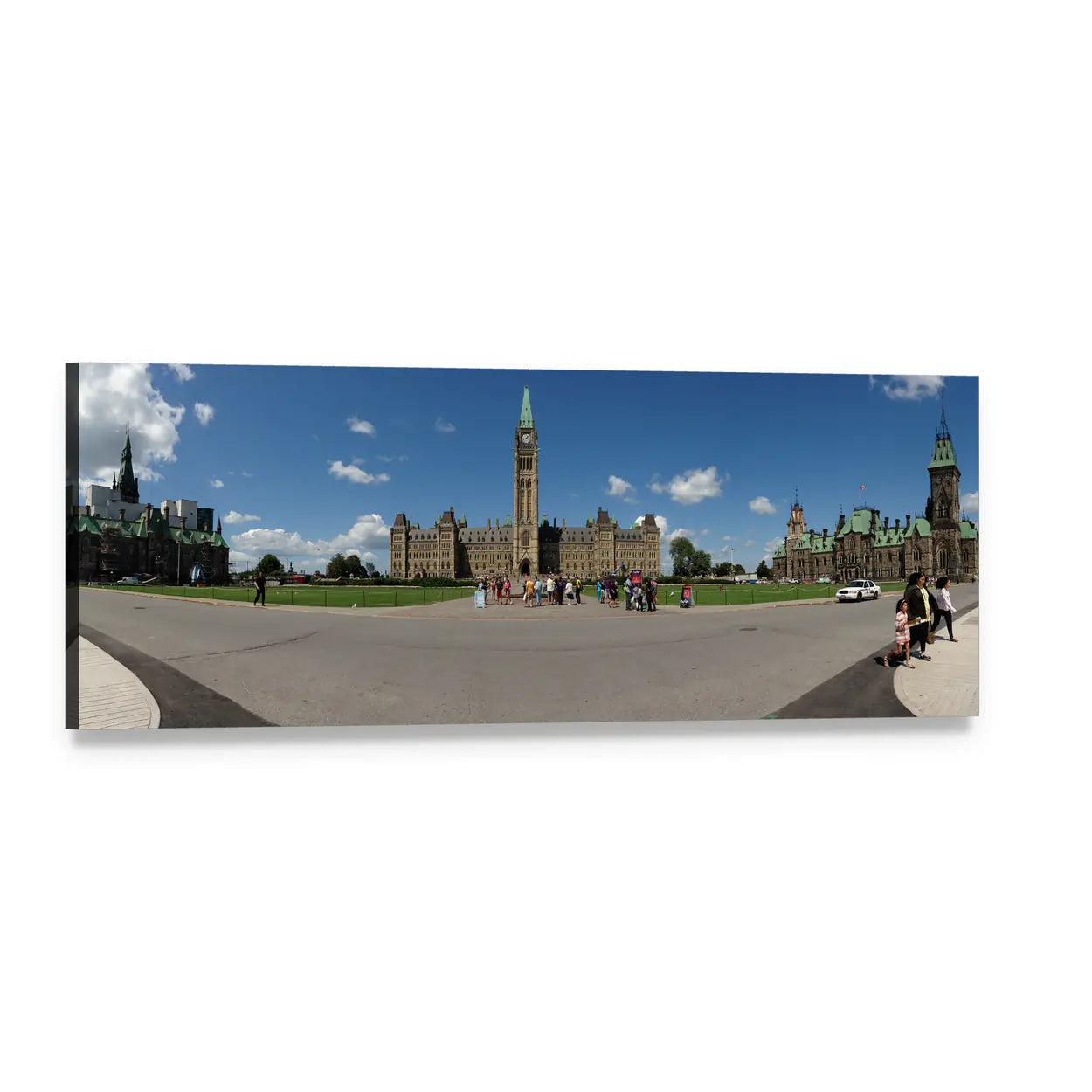 Ottawa Parliament Hill Peace Tower Panoramic Canvas Wall Art, single panel gallery wrapped canvas, angled product view