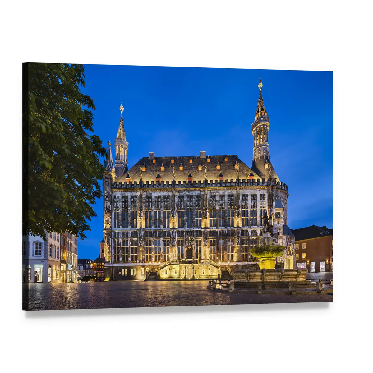 Aachen Town Hall at Twilight Canvas Wall Art, single panel gallery wrapped canvas, angled product view