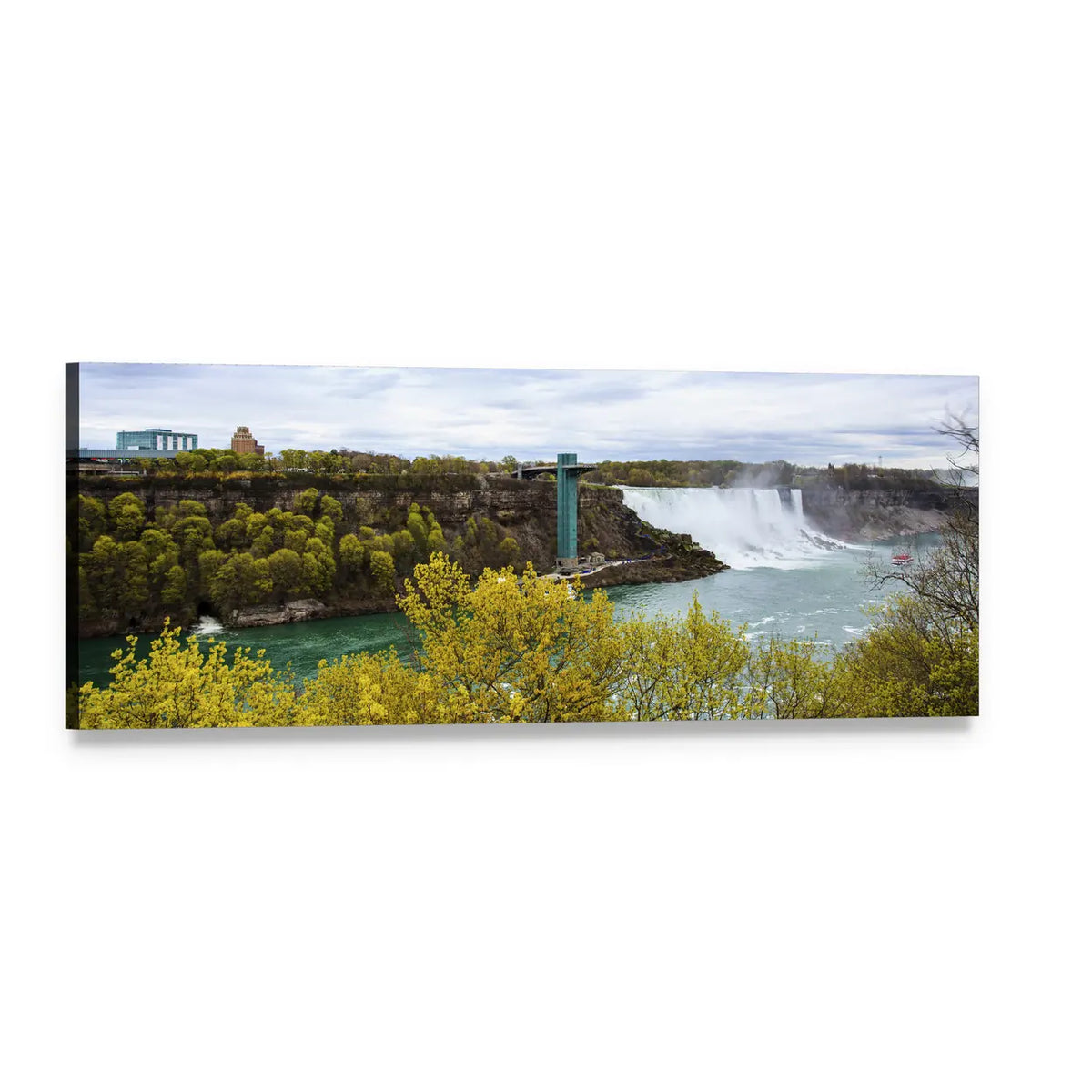 Niagara Falls River Gorge with Observation Tower Panoramic Canvas Wall Art, single panel gallery wrapped canvas, angled product view