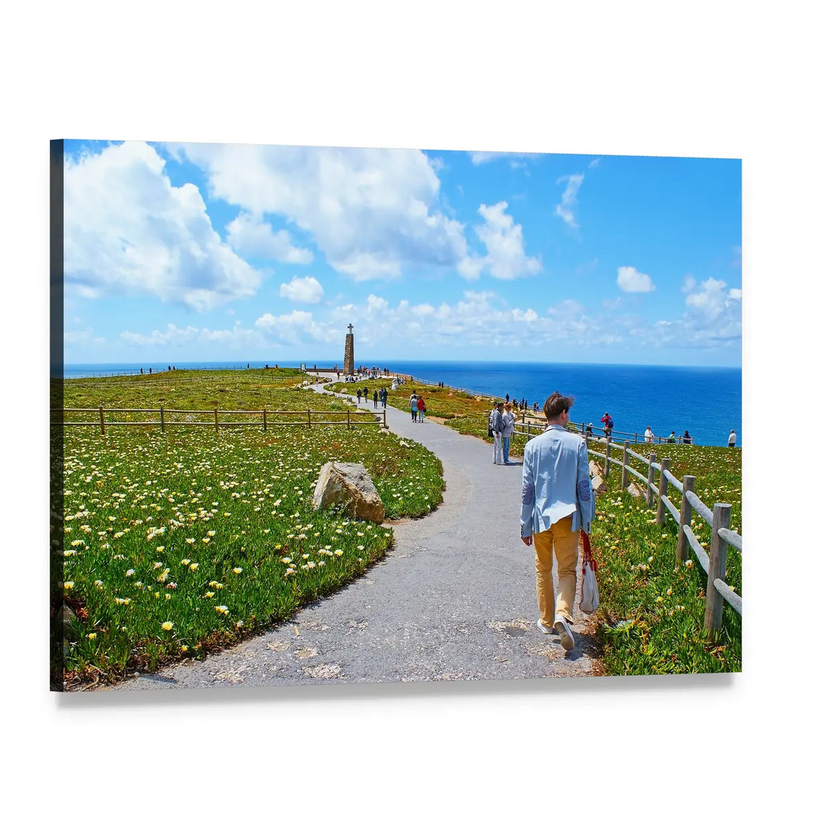 Coastal Path with Distant Lighthouse Canvas Wall Art, single panel gallery wrapped canvas, angled product view
