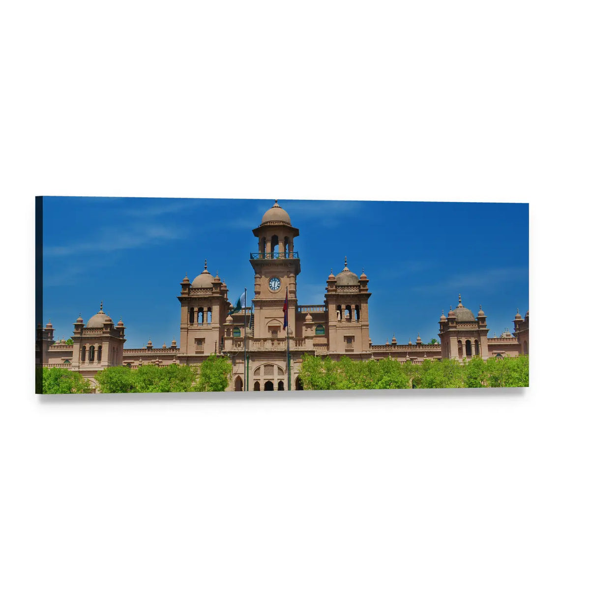 University of Peshawar Clock Tower and Domes Panoramic Canvas Wall Art, single panel gallery wrapped canvas, angled product view