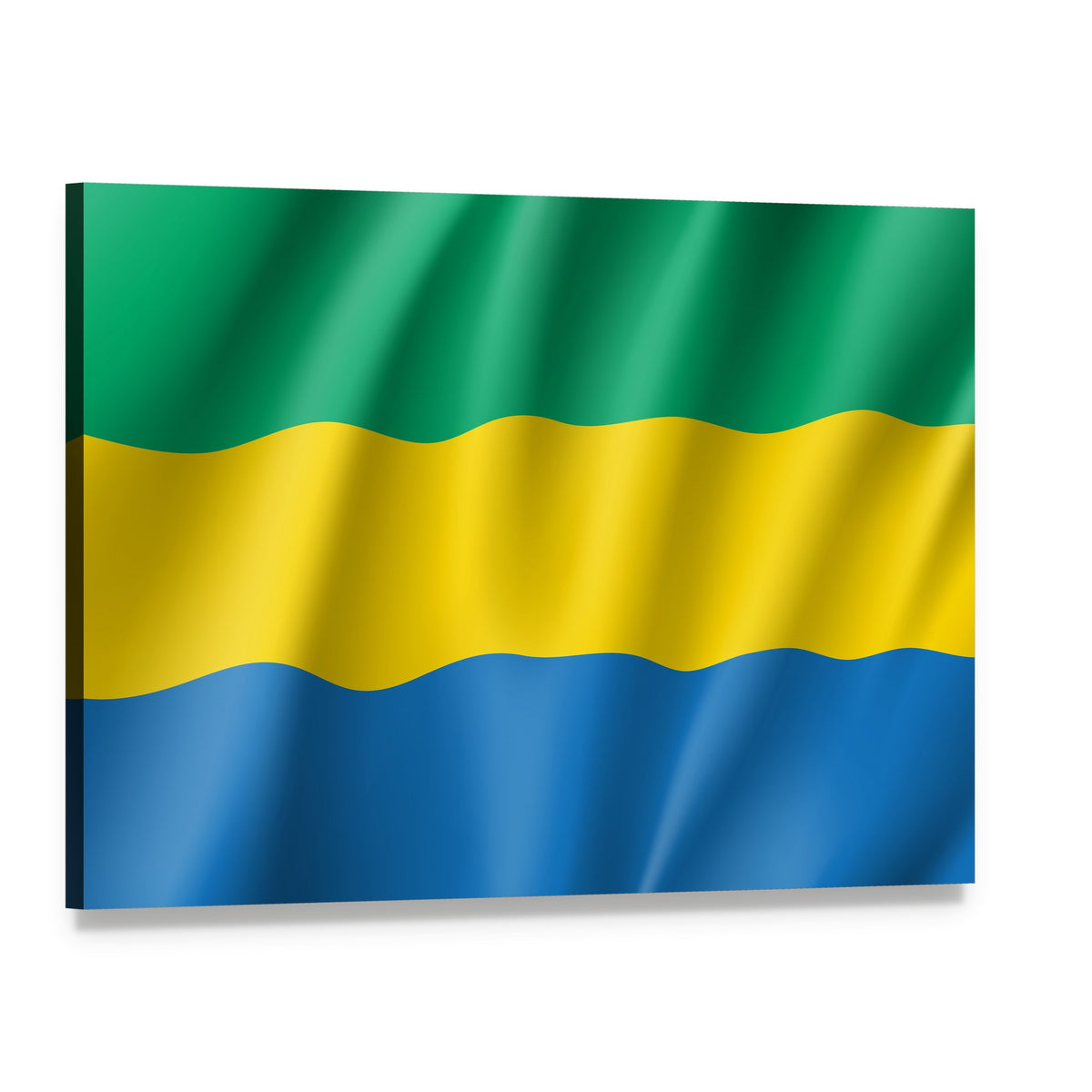 Gabon Flag Waving Design Canvas Wall Art, single panel gallery wrapped canvas, angled product view