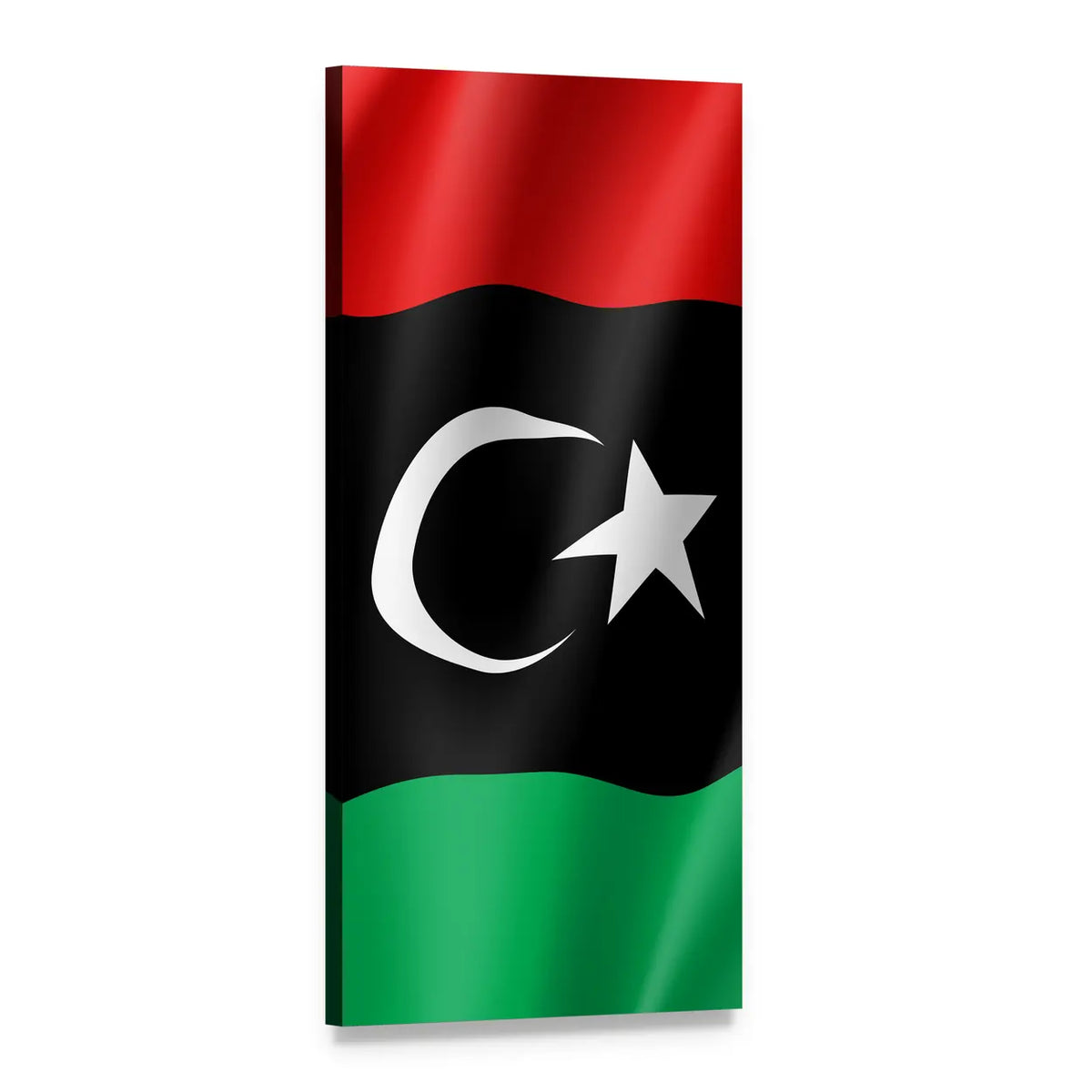 Waving Libyan Flag with White Crescent and Star Vertical Canvas Wall Art, 1 panel 1 Vertical layout gallery wrapped canvas set, angled product view