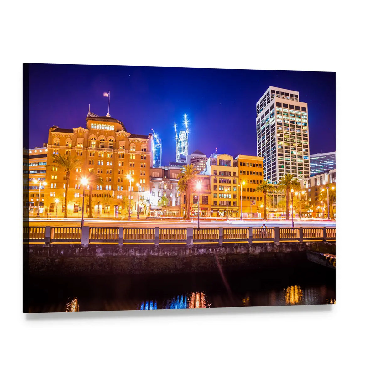 San Francisco Downtown Skyline at Night Canvas Wall Art, single panel gallery wrapped canvas, angled product view