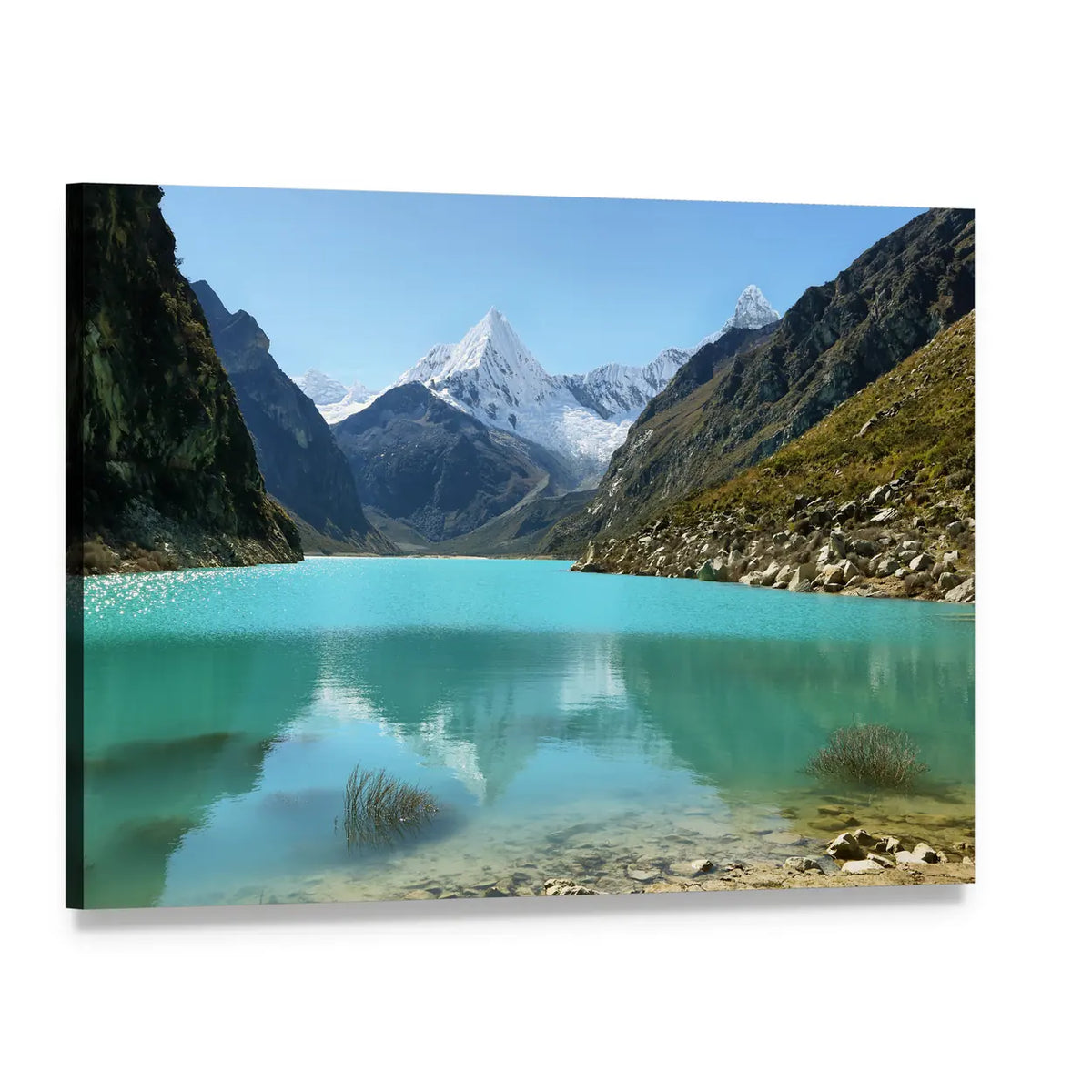 Paron Lake and Pyramid Peak Canvas Wall Art, single panel gallery wrapped canvas, angled product view