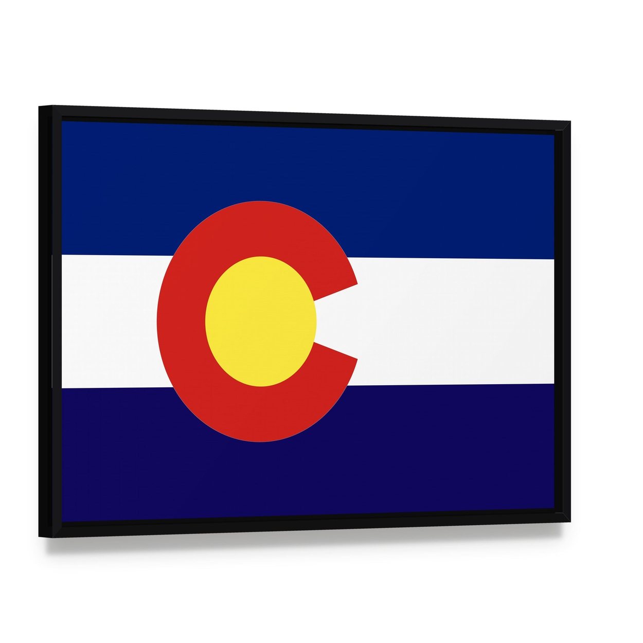 Colorado State Flag Artwork Canvas Wall Art, framed canvas in a black floater frame, angled product view