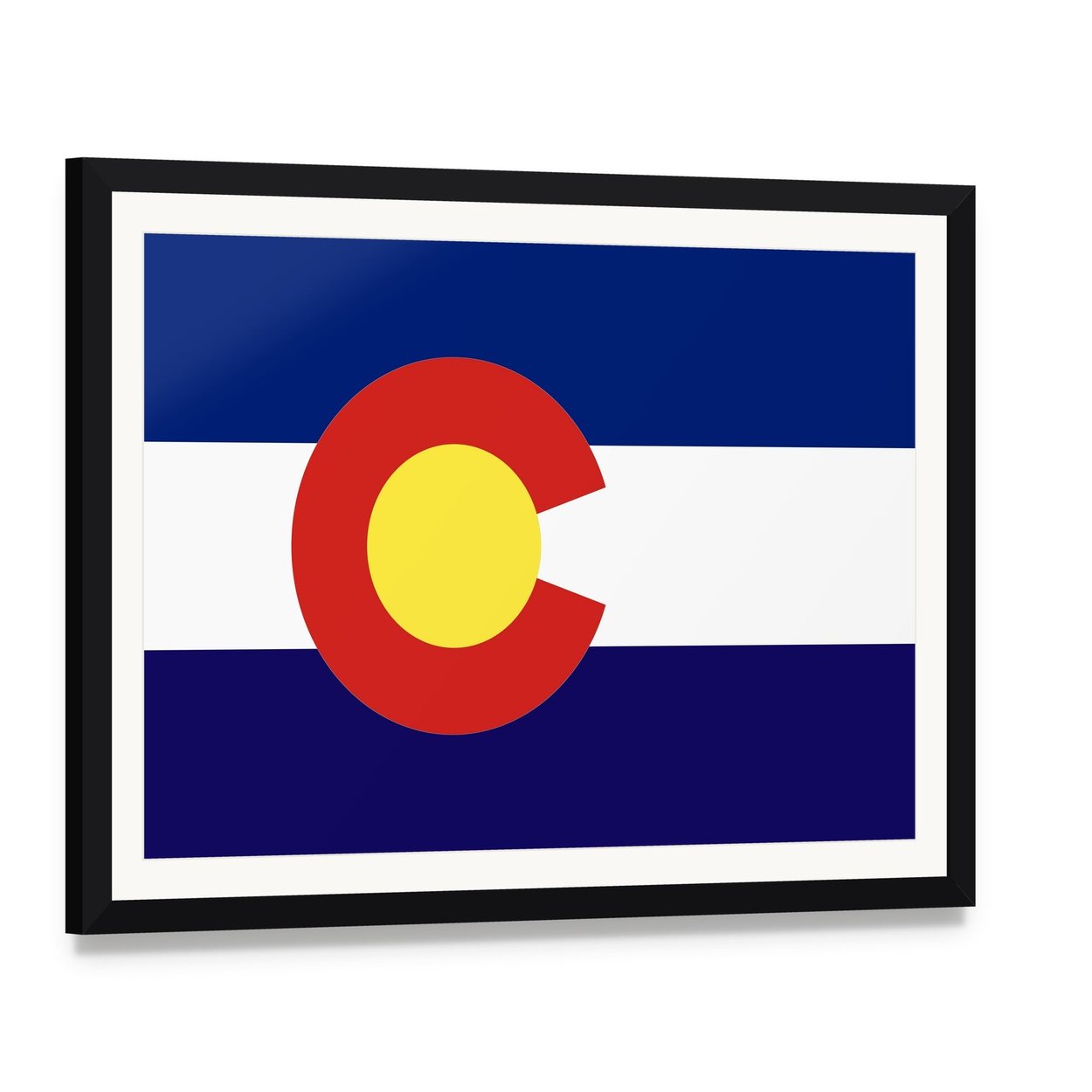 Colorado State Flag Artwork Canvas Wall Art, framed print with white mat and black frame, angled product view