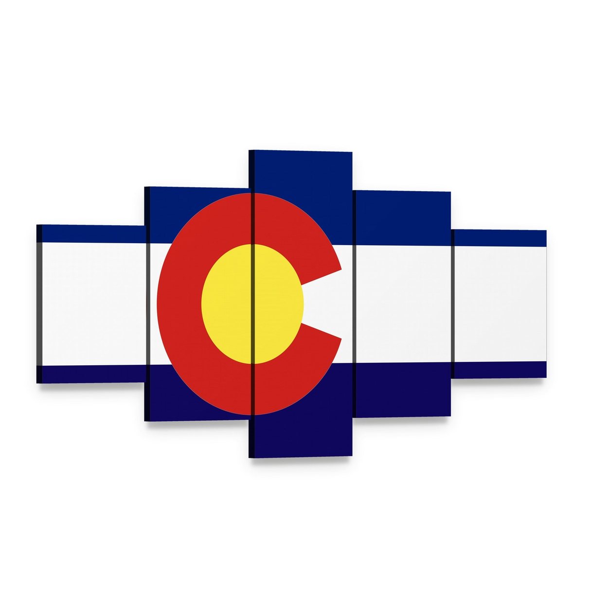 Colorado State Flag Artwork Canvas Wall Art, 5 panel 5 Star layout gallery wrapped canvas set, angled product view