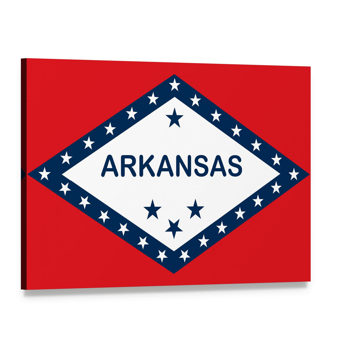 Arkansas State Flag Canvas Wall Art, single panel gallery wrapped canvas, angled product view