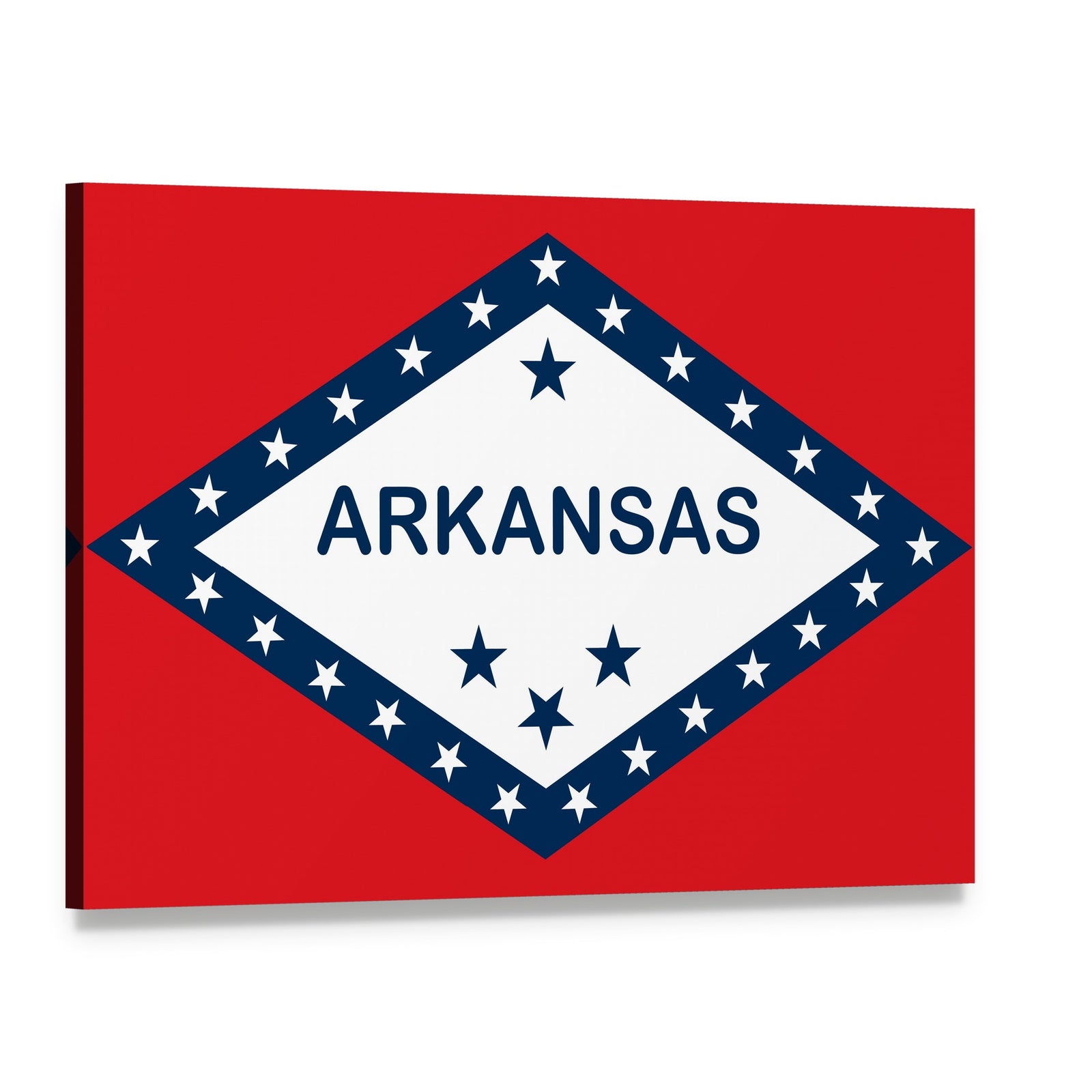 Arkansas State Flag Canvas Wall Art, single panel gallery wrapped canvas, angled product view