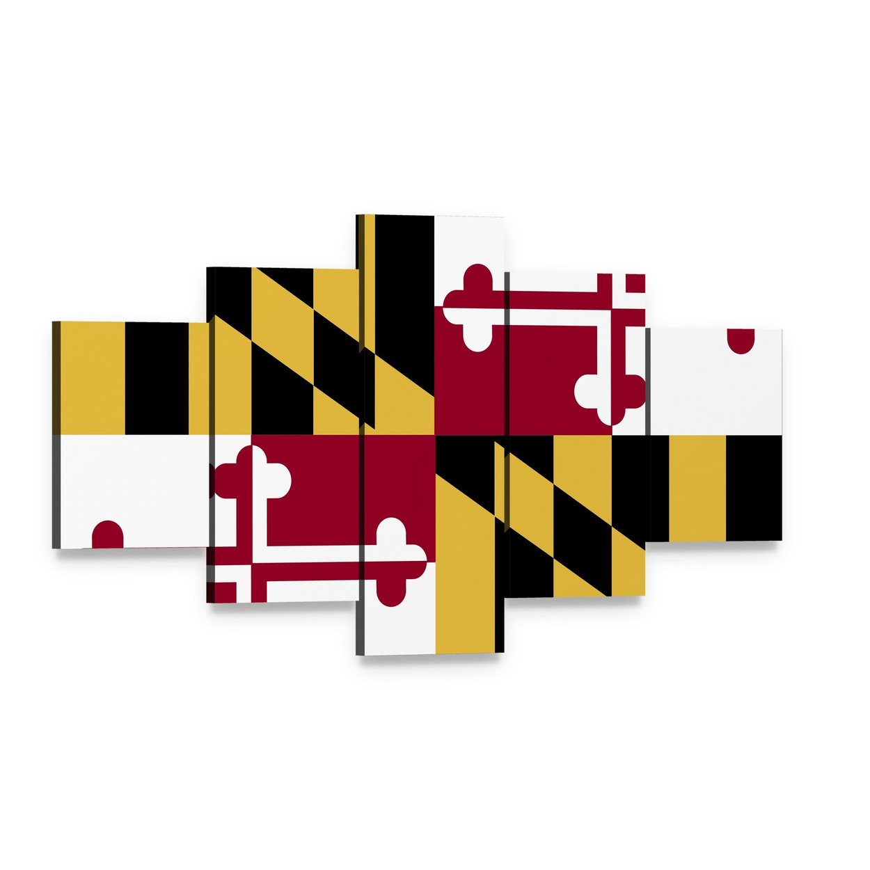 Maryland Flag Quadrant Design Canvas Wall Art, 5 panel 5 Star layout gallery wrapped canvas set, angled product view