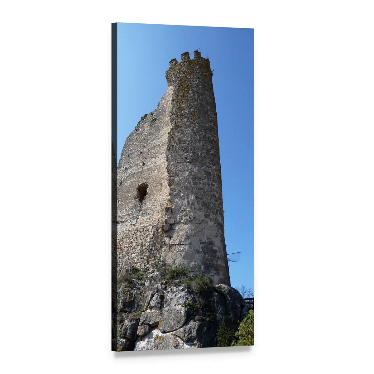 Crenellated Castle Ruins with Stone Tower Vertical Canvas Wall Art, 1 panel 1 Vertical layout gallery wrapped canvas set, angled product view