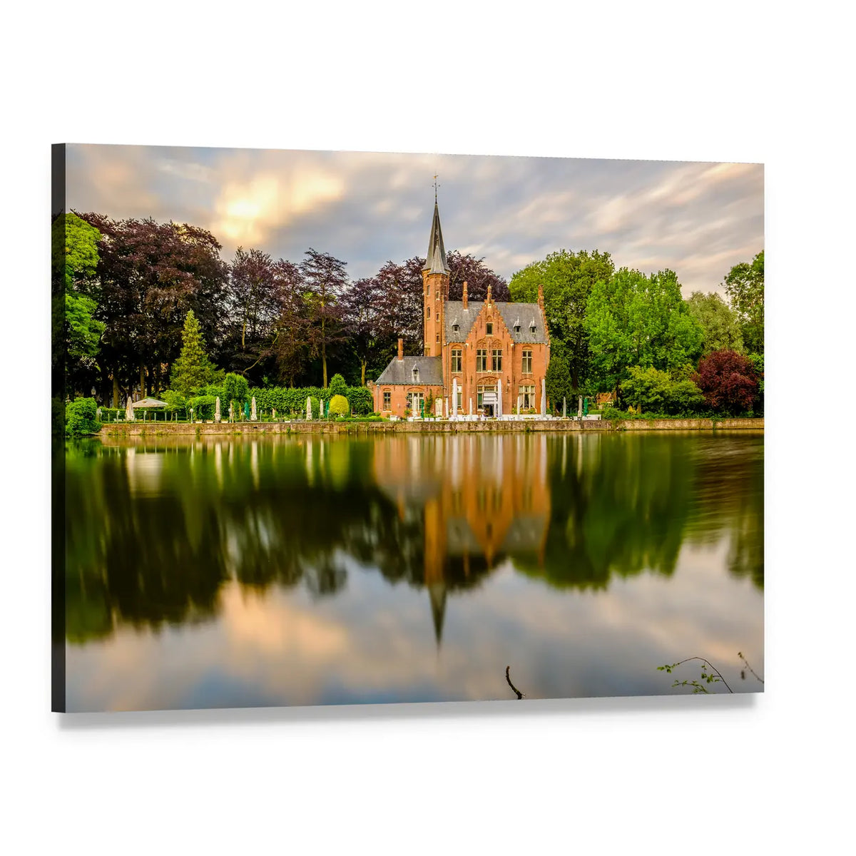 Minnewater Lake Bruges Reflection Canvas Wall Art, single panel gallery wrapped canvas, angled product view