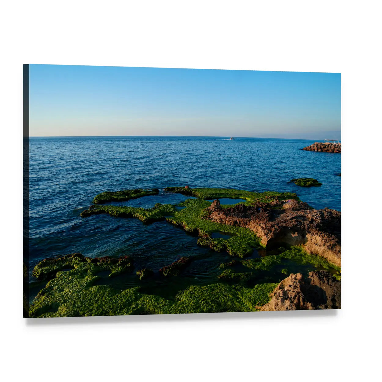 Sunset Over Sunlit Coastal Rocks Canvas Wall Art, single panel gallery wrapped canvas, angled product view