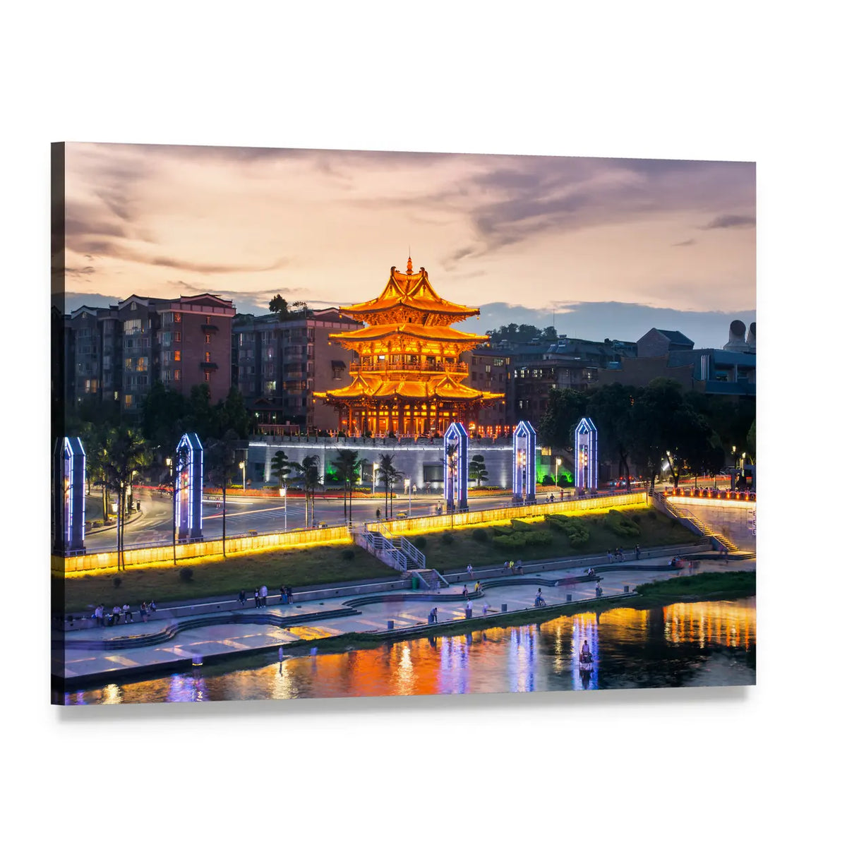 Xiaoyao Tower in Guilin Canvas Wall Art, single panel gallery wrapped canvas, angled product view