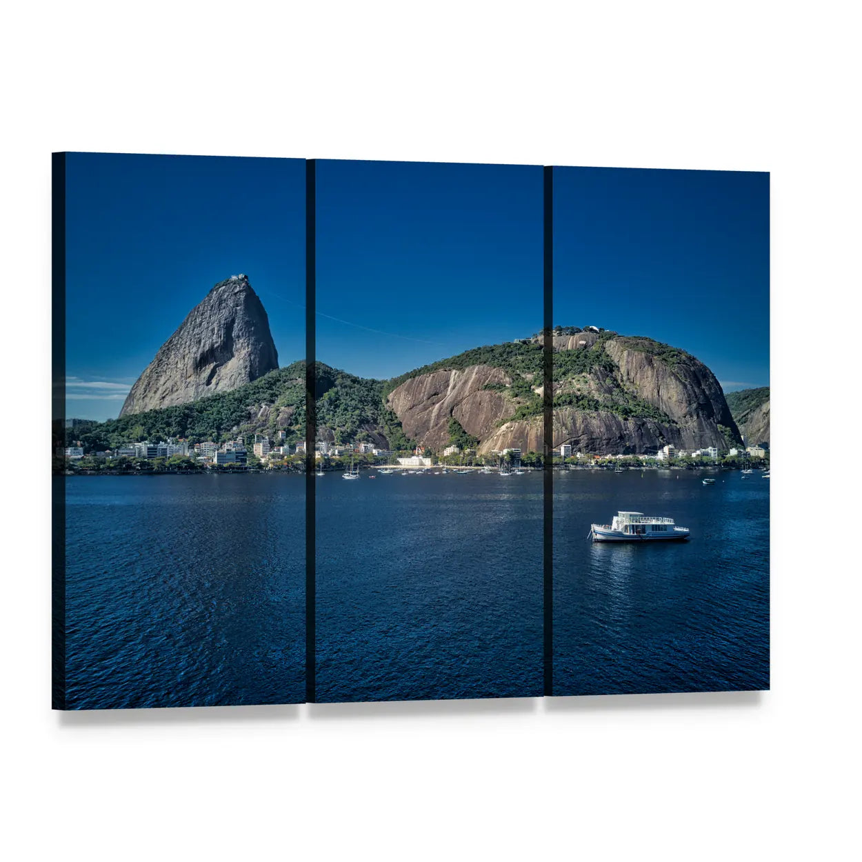 Sugarloaf Mountain Over Guanabara Bay Canvas Wall Art, 3 panel 3 Horizontal layout gallery wrapped canvas set, angled product view