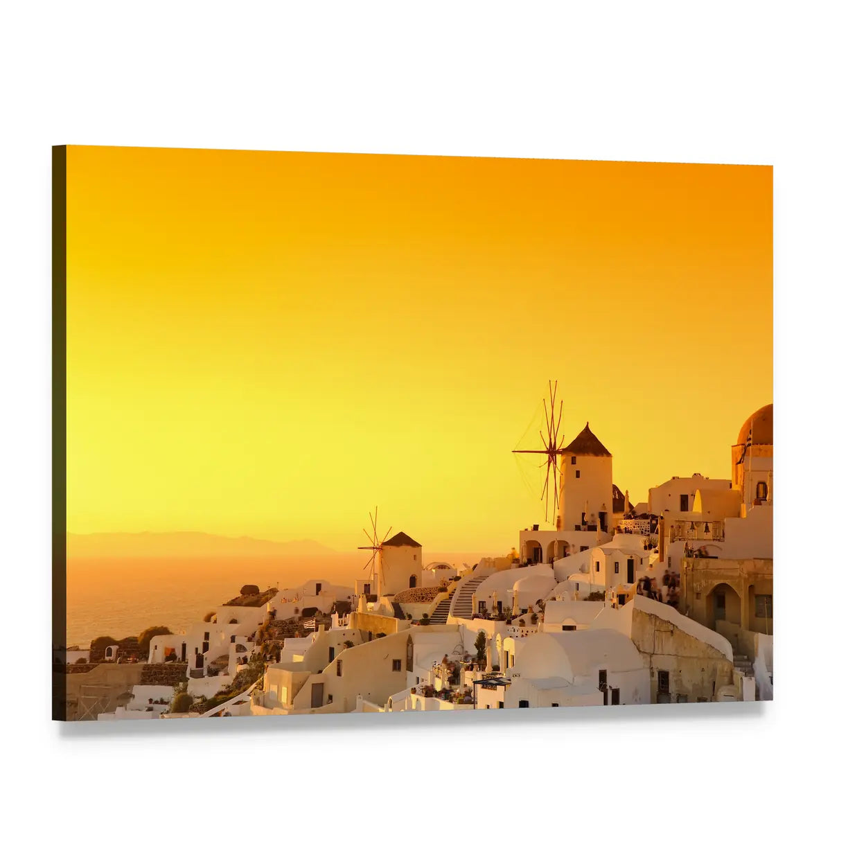 Oia Sunset Over Santorini Village Canvas Wall Art, single panel gallery wrapped canvas, angled product view