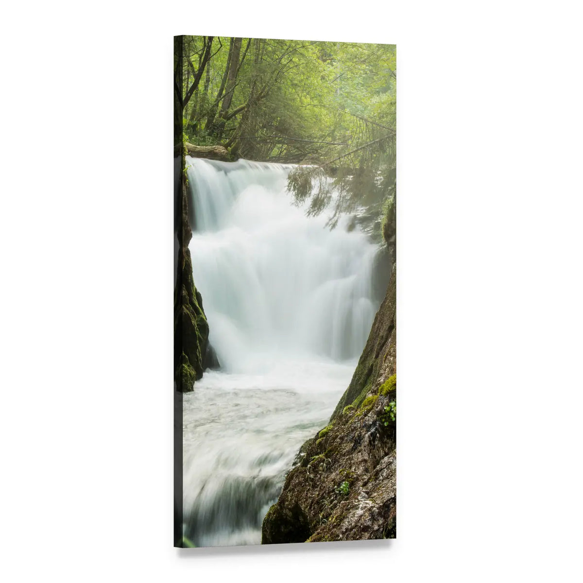 Grundlsee Waterfall in Austria Vertical Canvas Wall Art, 1 panel 1 Vertical layout gallery wrapped canvas set, angled product view