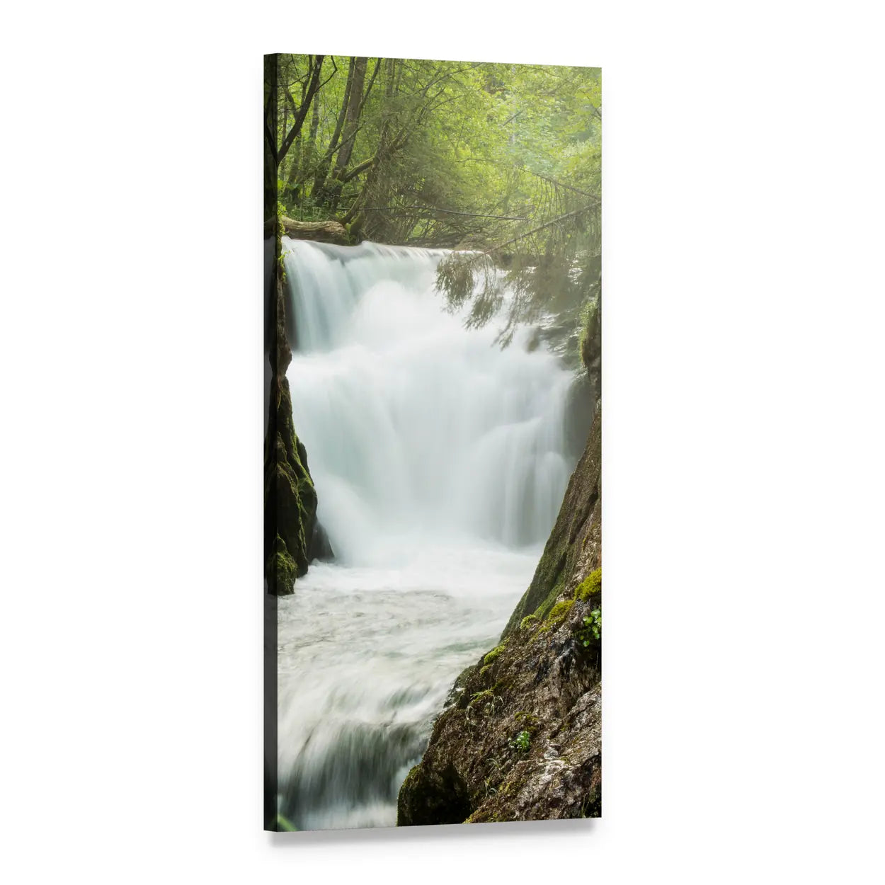 Grundlsee Waterfall in Austria Vertical Canvas Wall Art, 1 panel 1 Vertical layout gallery wrapped canvas set, angled product view