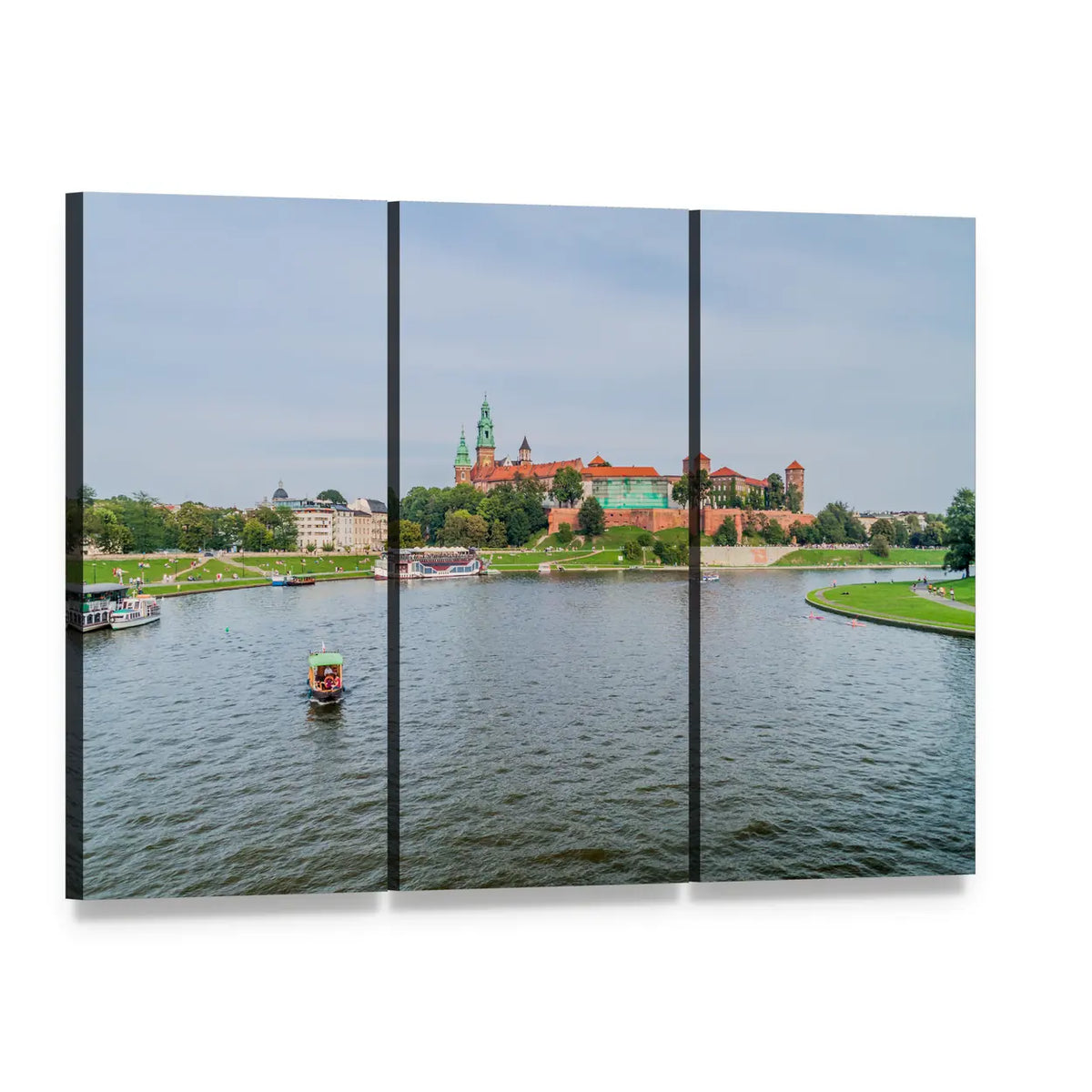 Vistula River by Wawel Castle Canvas Wall Art, 3 panel 3 Horizontal layout gallery wrapped canvas set, angled product view