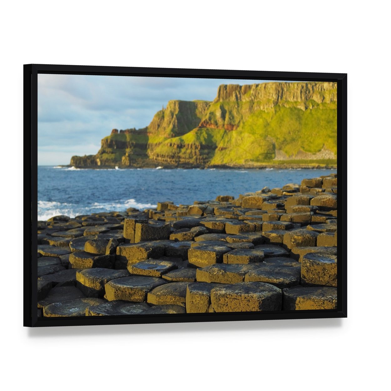 Giant's Causeway, Antrim Canvas Wall Art, framed canvas in a black floater frame, angled product view