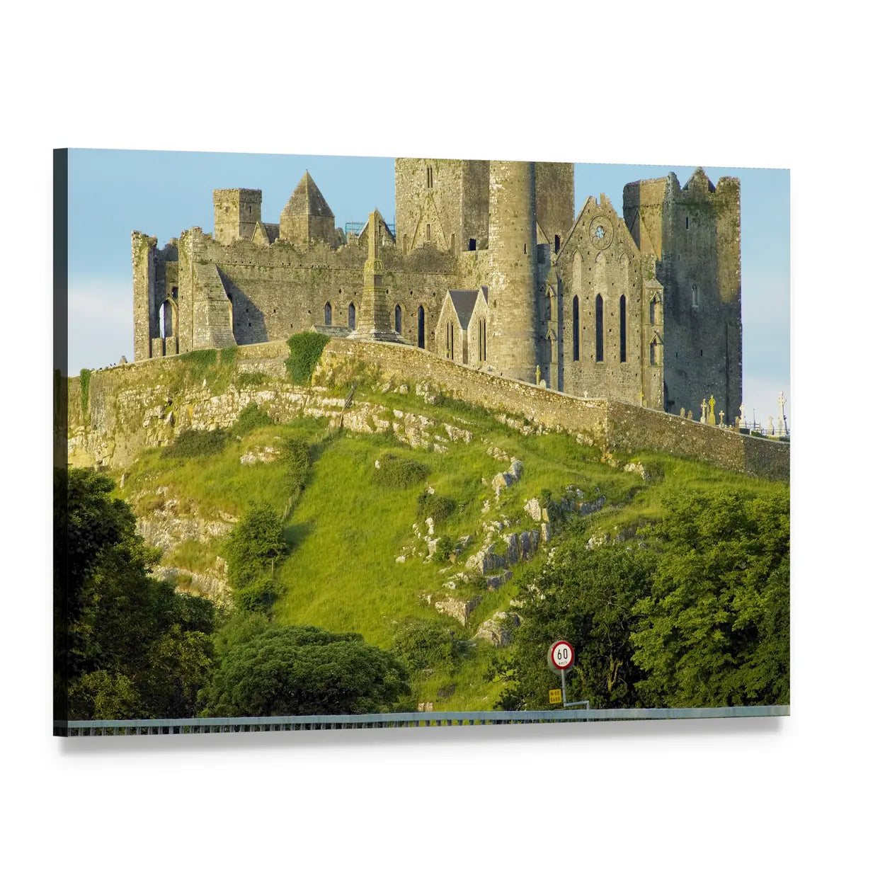 Rock of Cashel Hilltop Ruins Canvas Wall Art, single panel gallery wrapped canvas, angled product view