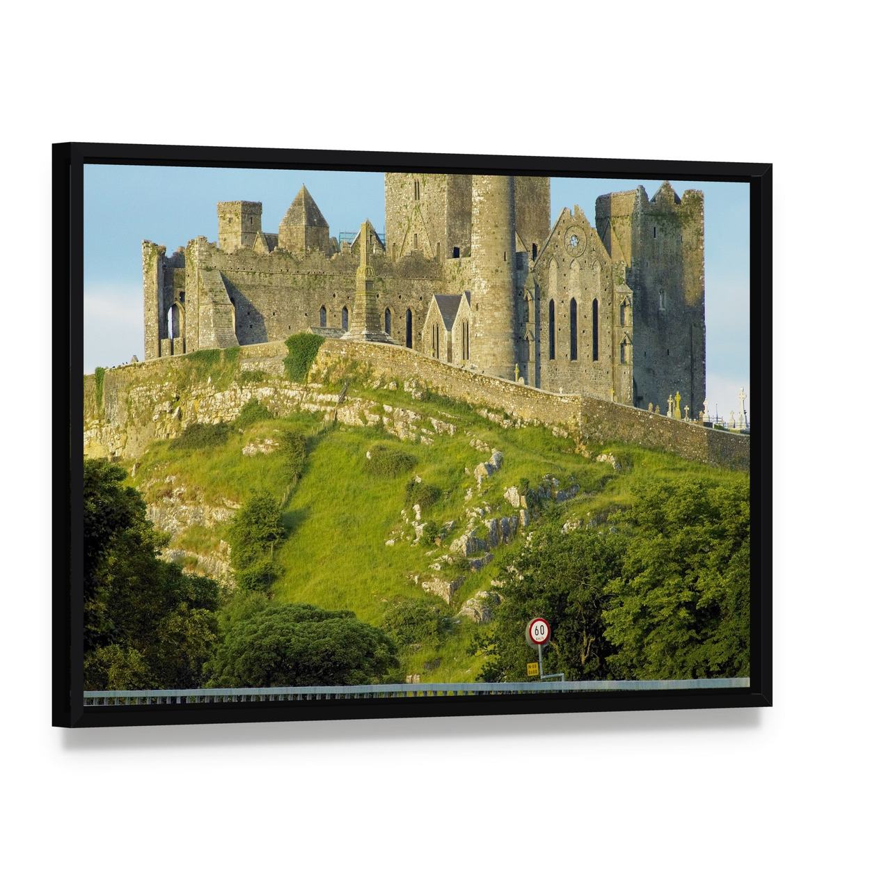 Rock of Cashel, County Tipperary Canvas Wall Art, framed canvas in a black floater frame, angled product view