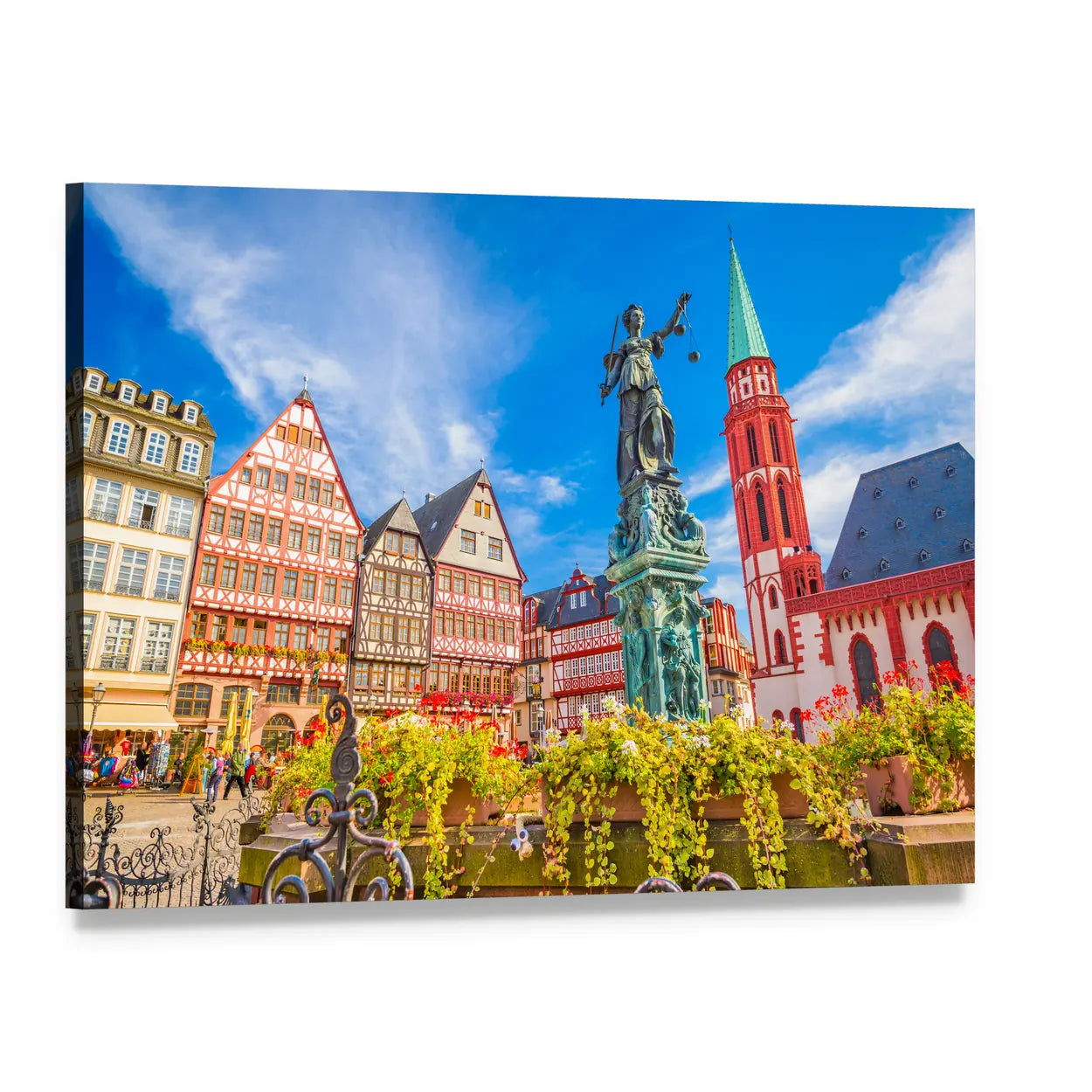Römerberg Square Old Town Skyline Canvas Wall Art, single panel gallery wrapped canvas, angled product view