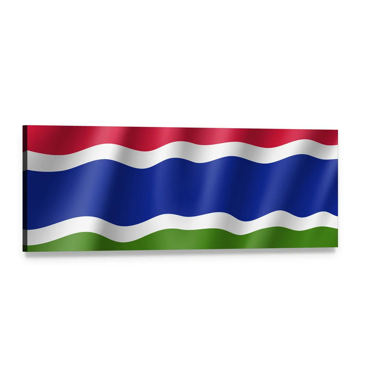 Gambia Flag with Wavy Bands Panoramic Canvas Wall Art, single panel gallery wrapped canvas, angled product view