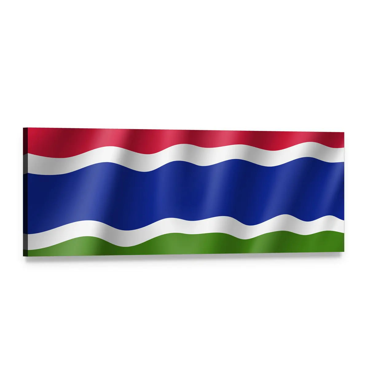 Gambia Flag with Wavy Bands Panoramic Canvas Wall Art, single panel gallery wrapped canvas, angled product view