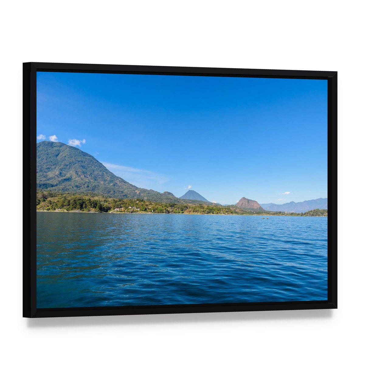 Shore of San Lucas Toliman, Lake Atitlan Canvas Wall Art, framed canvas in a black floater frame, angled product view
