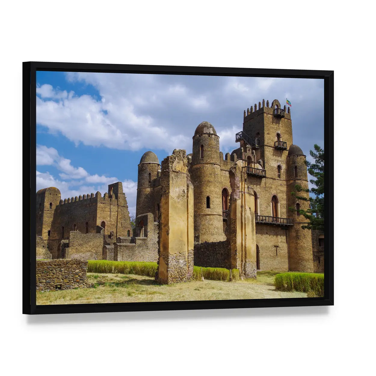 Fasilides Castle, Ethiopia Canvas Wall Art, framed canvas in a black floater frame, angled product view