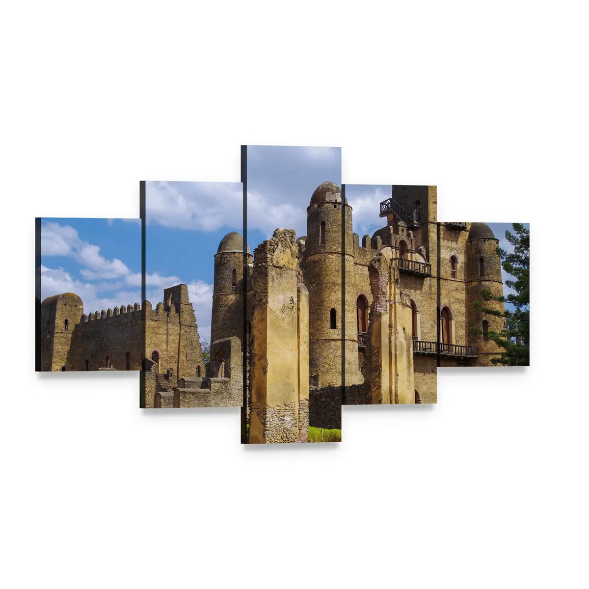 Fasilides Castle, Ethiopia Canvas Wall Art, 5 panel 5 Star layout gallery wrapped canvas set, angled product view