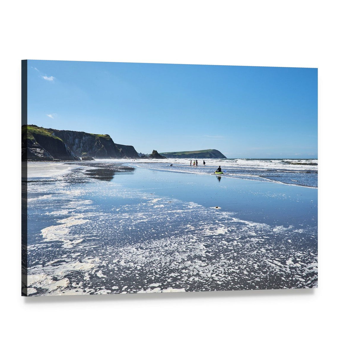 Canoes on Newport Sands Canvas Wall Art, single panel gallery wrapped canvas, angled product view