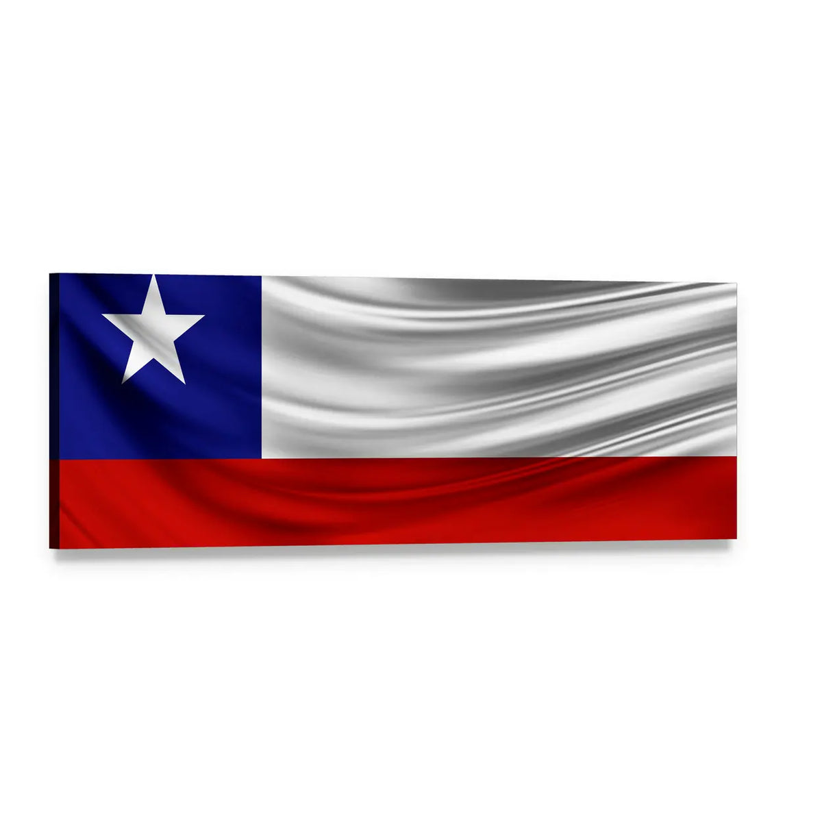 Rippling Chilean Flag with White Star Panoramic Canvas Wall Art, single panel gallery wrapped canvas, angled product view