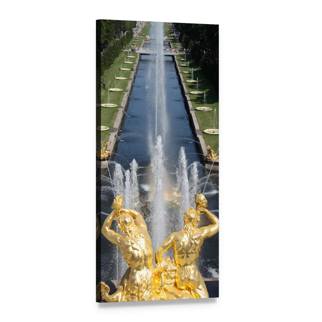 St Petersburg Fountain with Gilded Statues Vertical Canvas Wall Art, 1 panel 1 Vertical layout gallery wrapped canvas set, angled product view