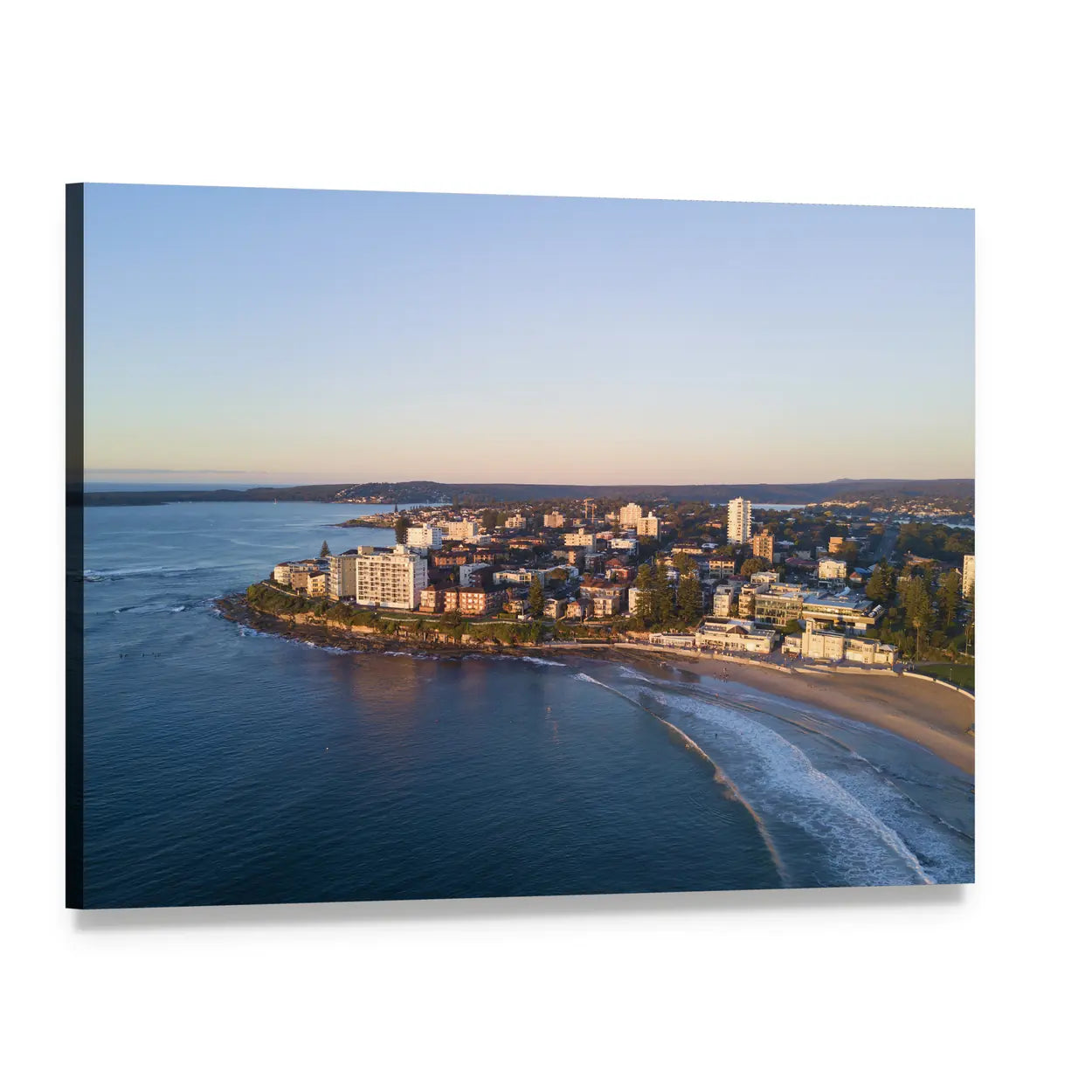 Cronulla Beach Aerial View at Golden Hour Canvas Wall Art, single panel gallery wrapped canvas, angled product view