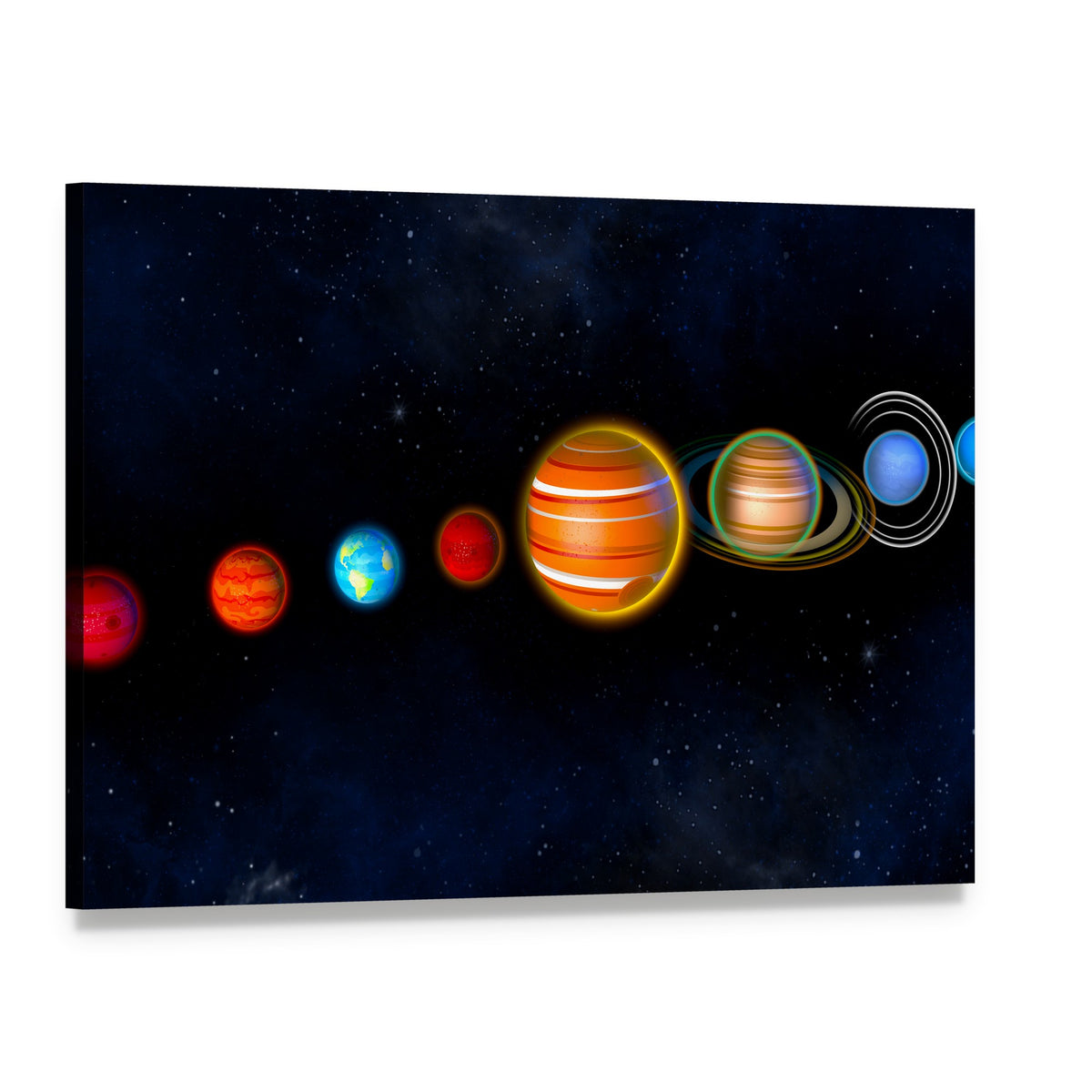 Stylized Solar System Planets Canvas Wall Art, single panel gallery wrapped canvas, angled product view