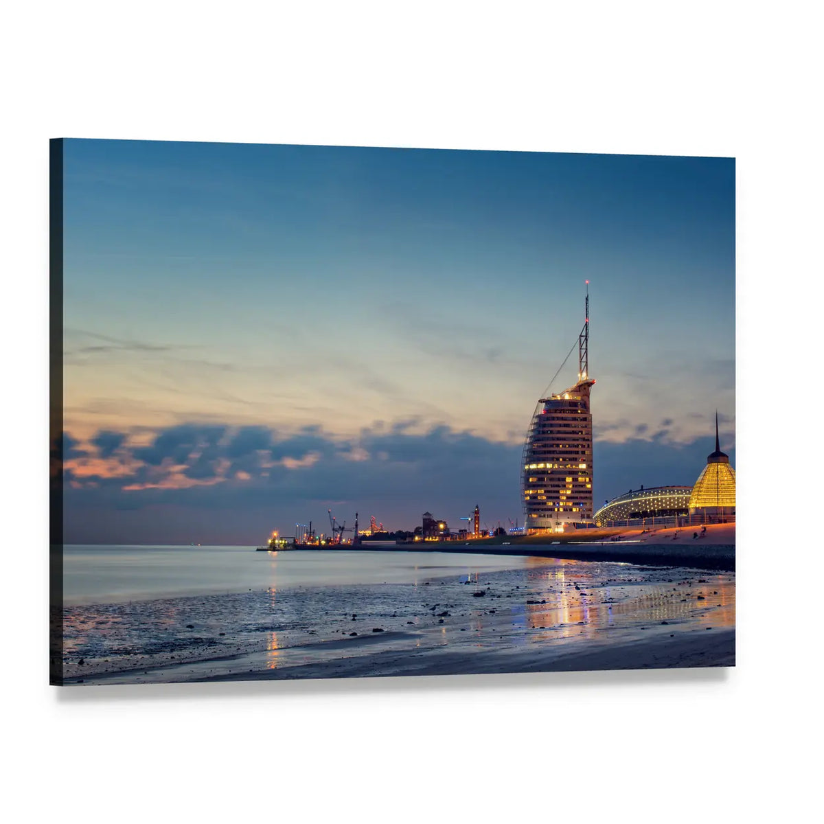 Bremerhaven Beach at Twilight Canvas Wall Art, single panel gallery wrapped canvas, angled product view