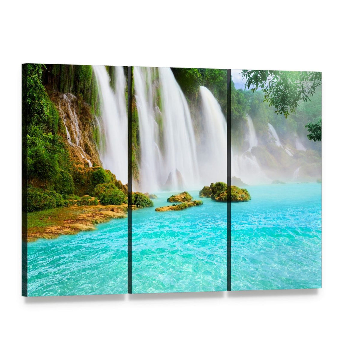 Ban Gioc Waterfall Vietnam Canvas Wall Art, 3 panel 3 Horizontal layout gallery wrapped canvas set, angled product view